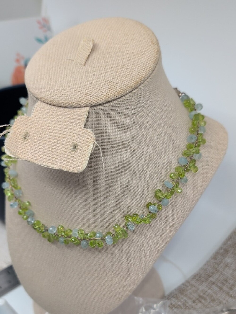 Ross-Simons 925 Sterling Silver Peridot Aquamarine Cluster Necklace 16" - Picture 10 of 17